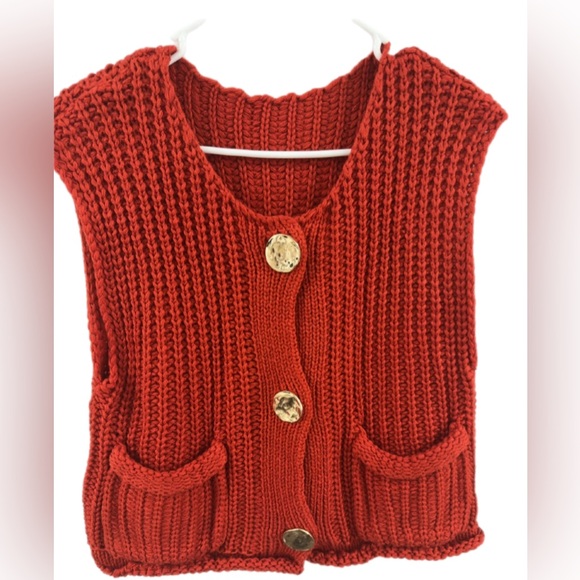 Bundle of two Red and Cream Knit Vests with Gold Buttons.Sz S. - Picture 4 of 5